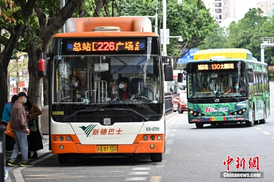 12月1日，廣東省廣州市海珠區(qū)，公交車(chē)有序進(jìn)站。中新社記者 陳驥旻 攝 